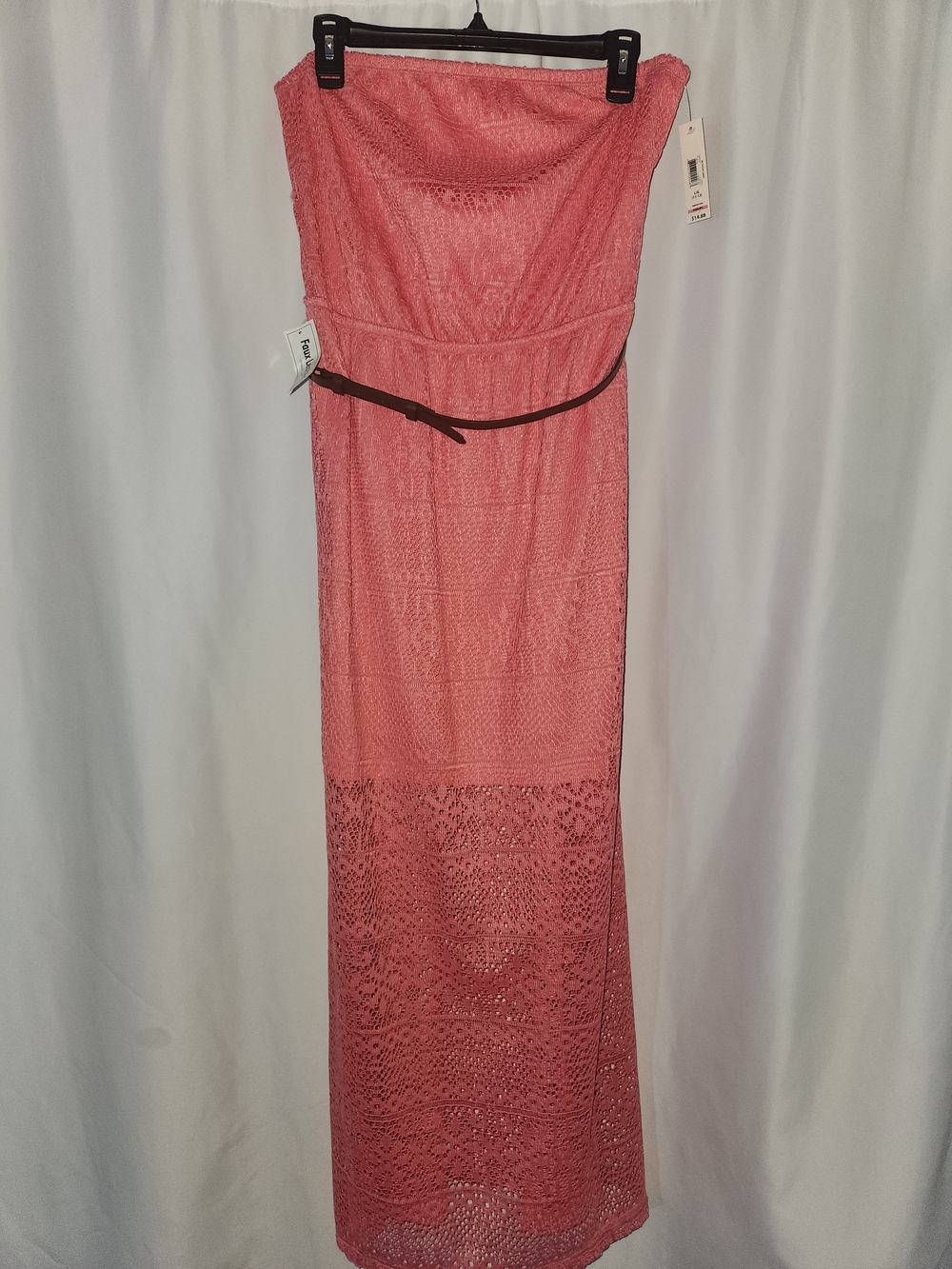 Coral Strapless Lace Maxi Dress with Slim Belt #tropical #cottagecore #vacation